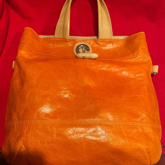 Maurizio Taiuti Orange Italian Leather Tote Bag - Picture 1 of 9